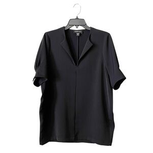 Fifteen Twenty Top Women's Size XS Black Split Neck Short Puff Sleeve Minimalist